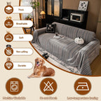 Geometric Couch Cover In Fur Grey /Khaki