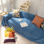 Soild Couch Cover In Tassel Denim Blue