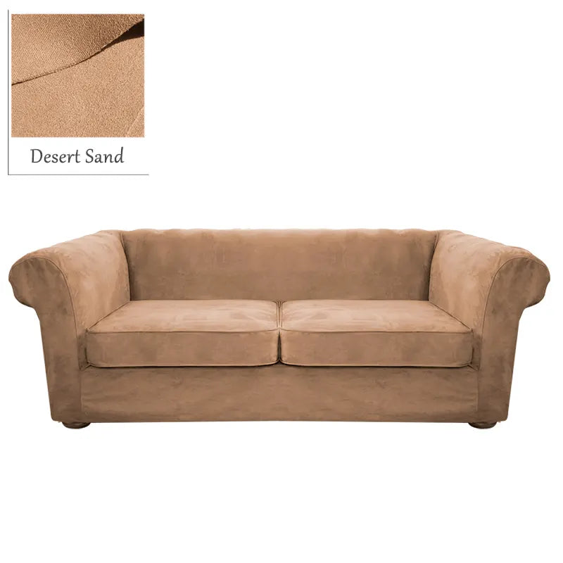 Custom Round Arm Sofa Slipcover | Sienna Velour - Desert Sand