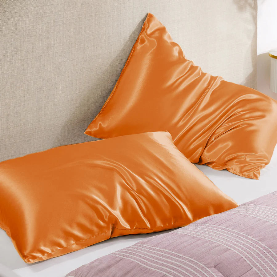 Solid Satin Silk Pillowcase 2 Pack - Burnt Orange