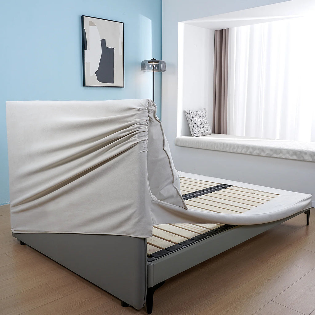 Bed Frame + Headboard Cover | Sienna Velour - Ivory Whisper