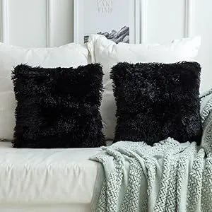 Solid Deluxe Plush Throw Pillowcase 2 Pack - Black
