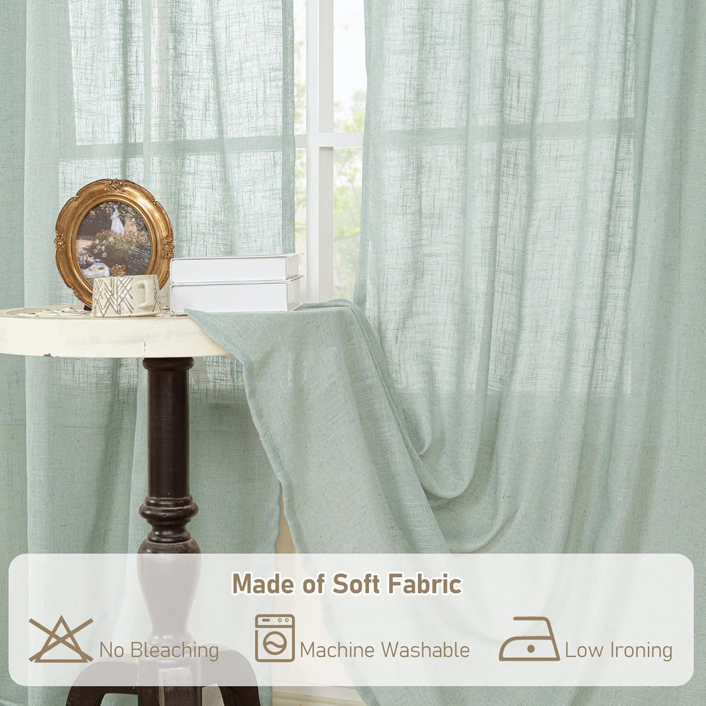 Light filtering Neutral Linen Curtain - Light Sage