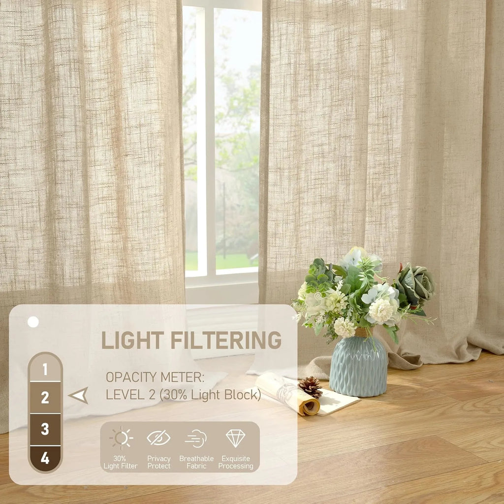 Light filtering Neutral Linen Curtain - Brown