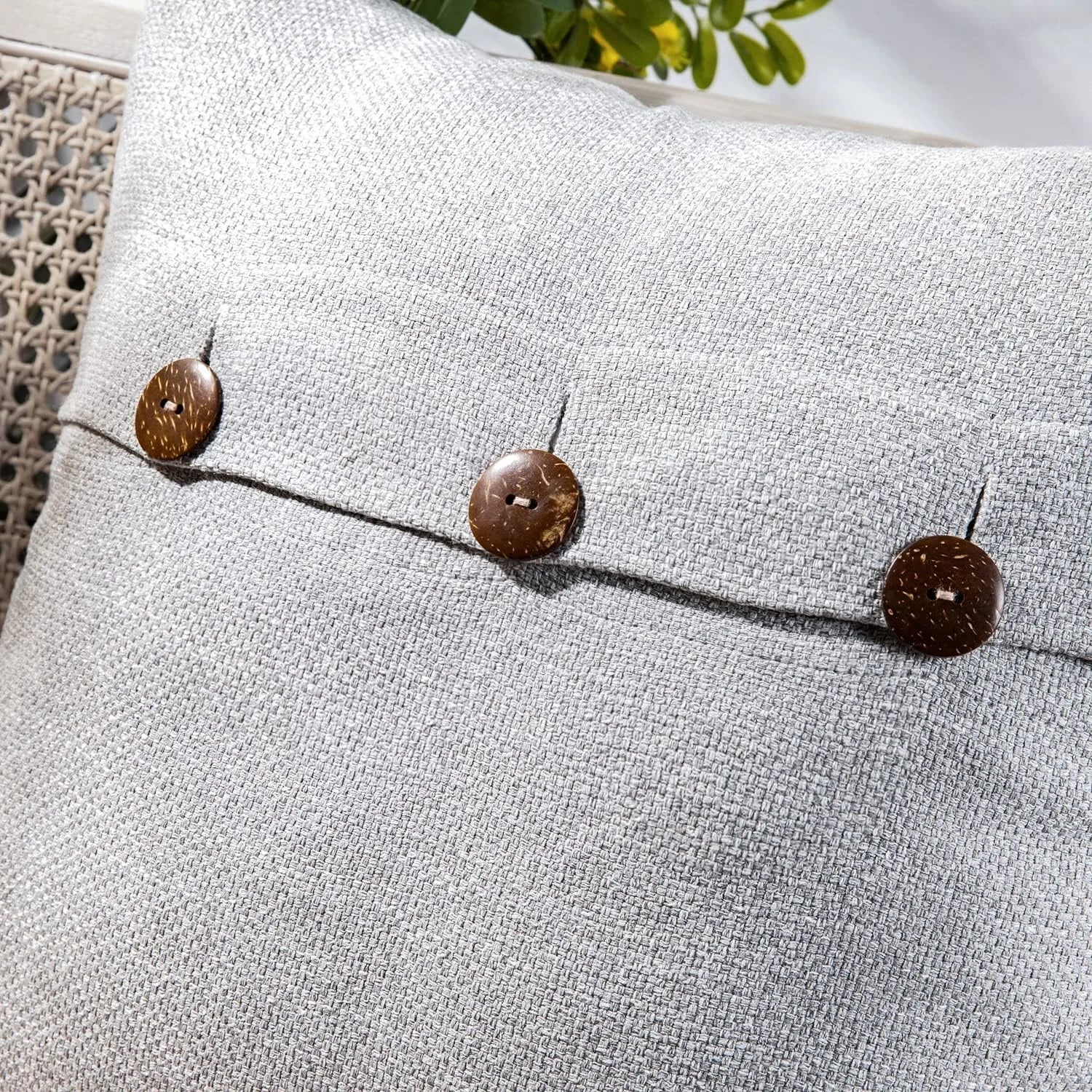 Vintage Triple Button Linen Throw Pillowcase 2 Pack - Light Gray