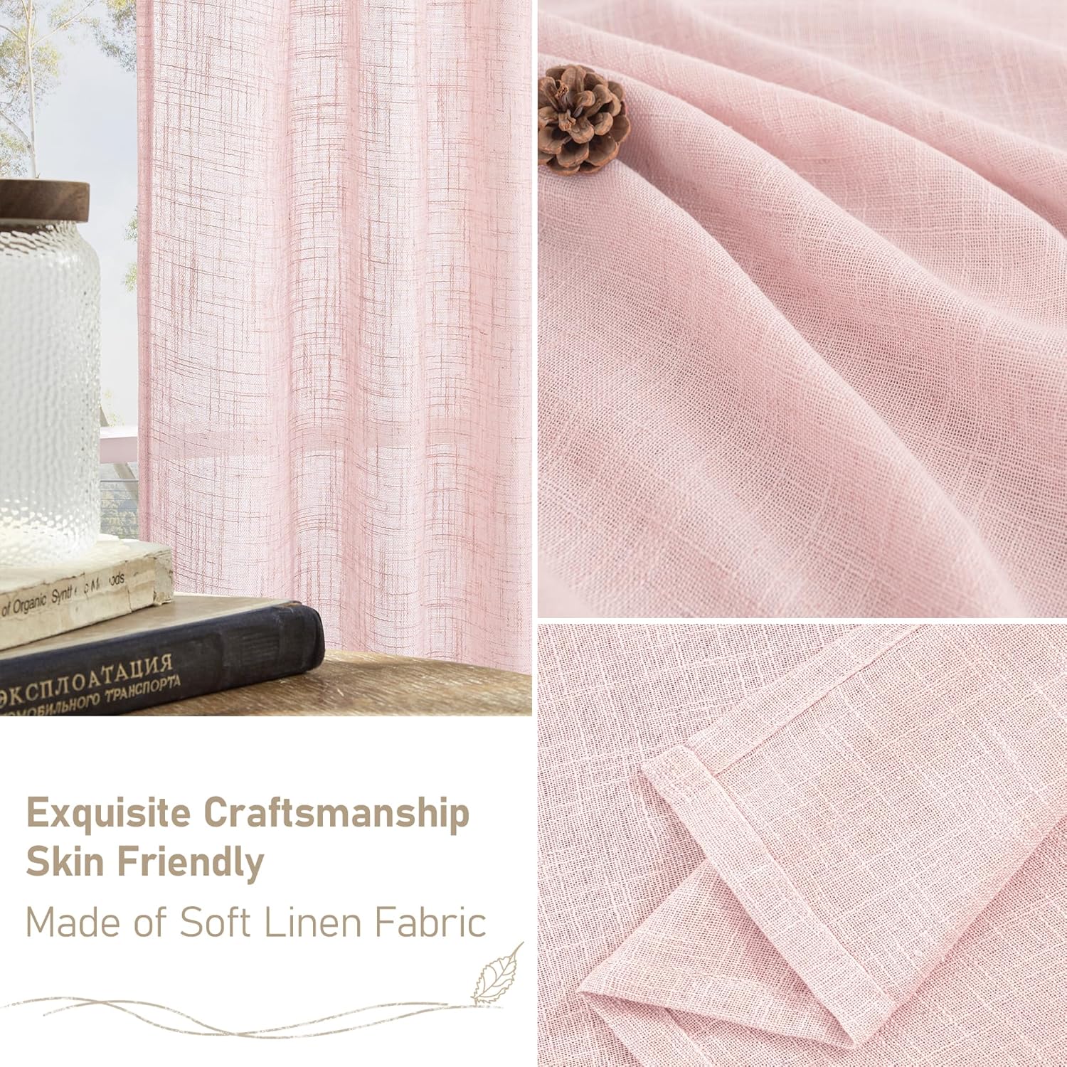 Light filtering Neutral Linen Curtain - Pink