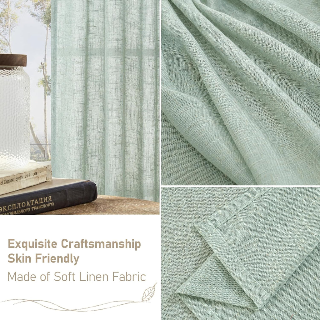 Light filtering Neutral Linen Curtain - Light Sage