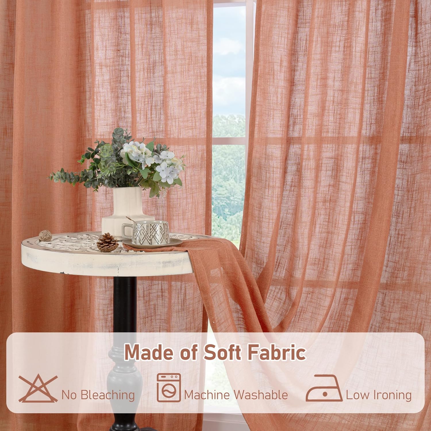 Light filtering Neutral Linen Curtain - Terracotta