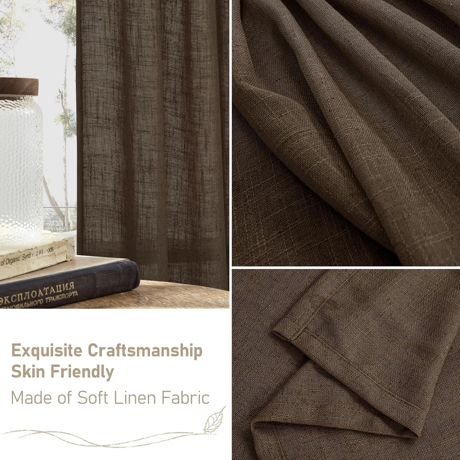 Light filtering Neutral Linen Curtain - Dark Brown