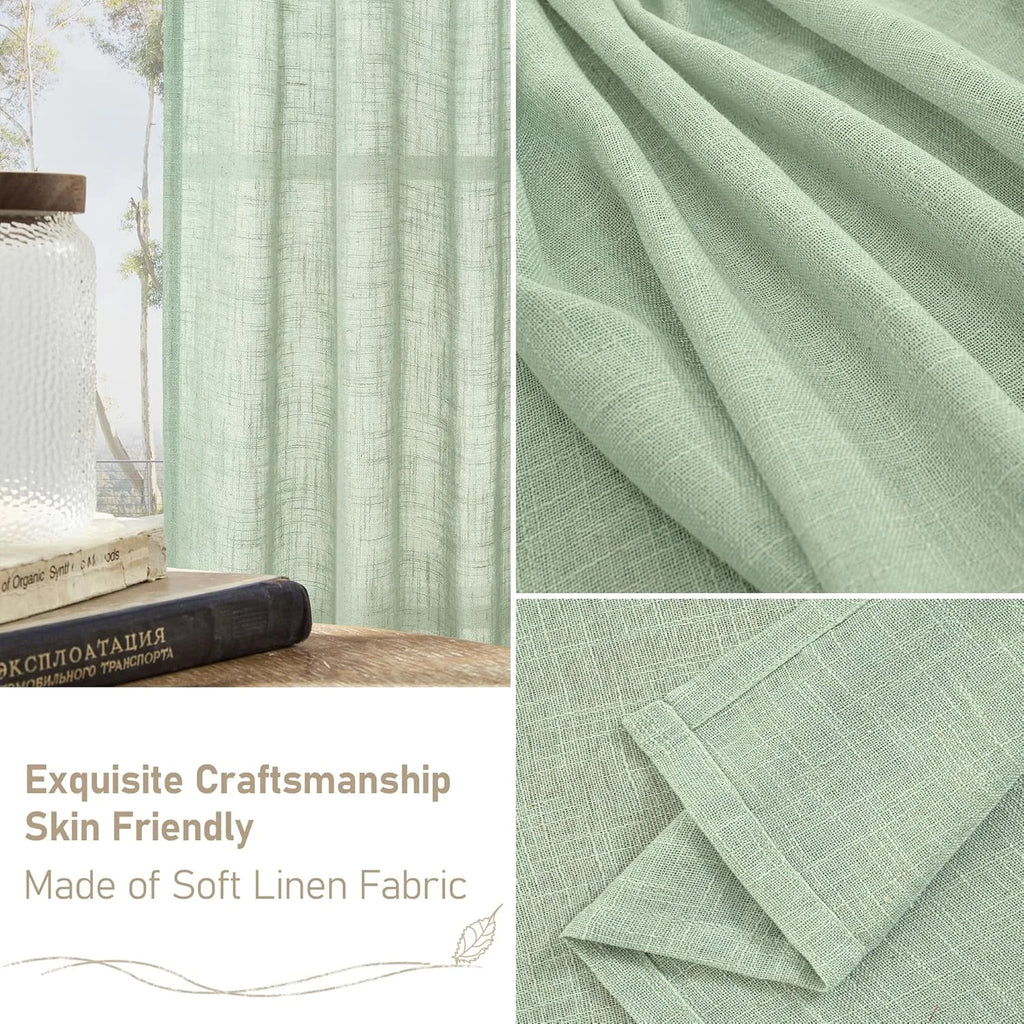 Light filtering Neutral Linen Curtain - Fresh Green