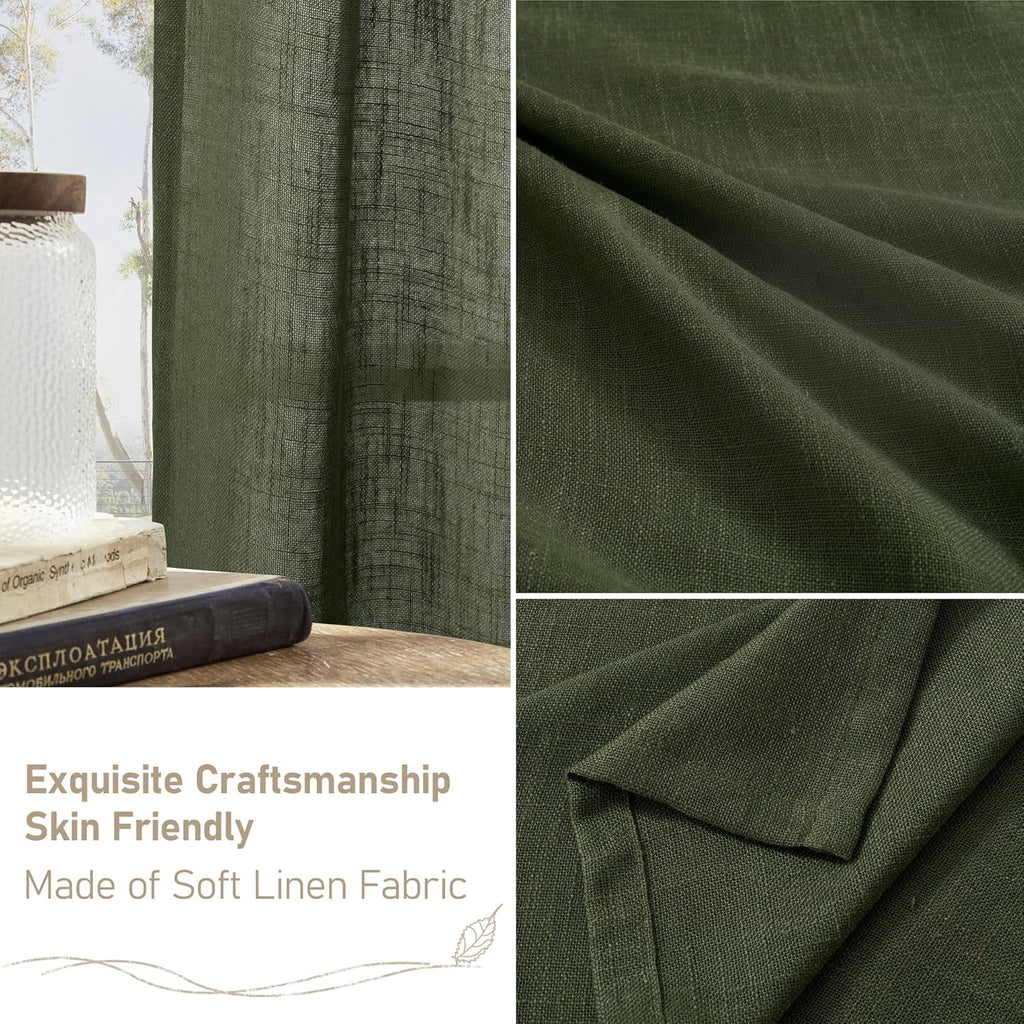Light filtering Neutral Linen Curtain - Olive Green