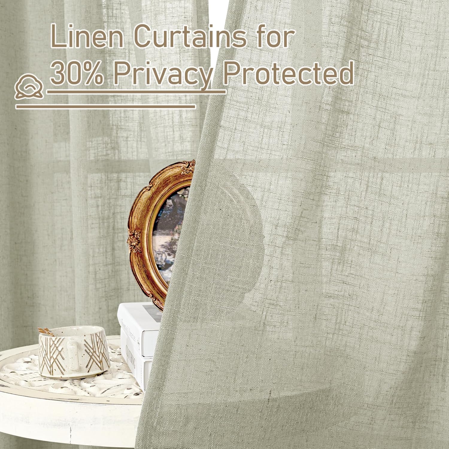 Light filtering Neutral Linen Curtain - Sage Grey