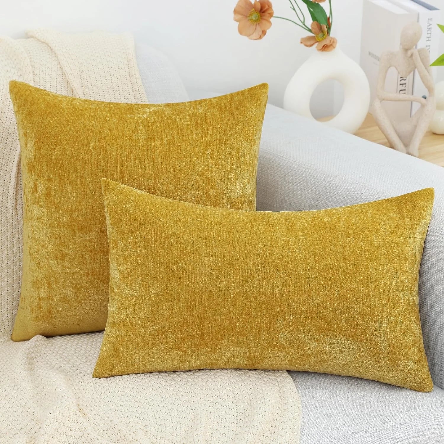 Dyed Neutral Chenille Throw Pillowcase 2 Pack - Mineral Yellow