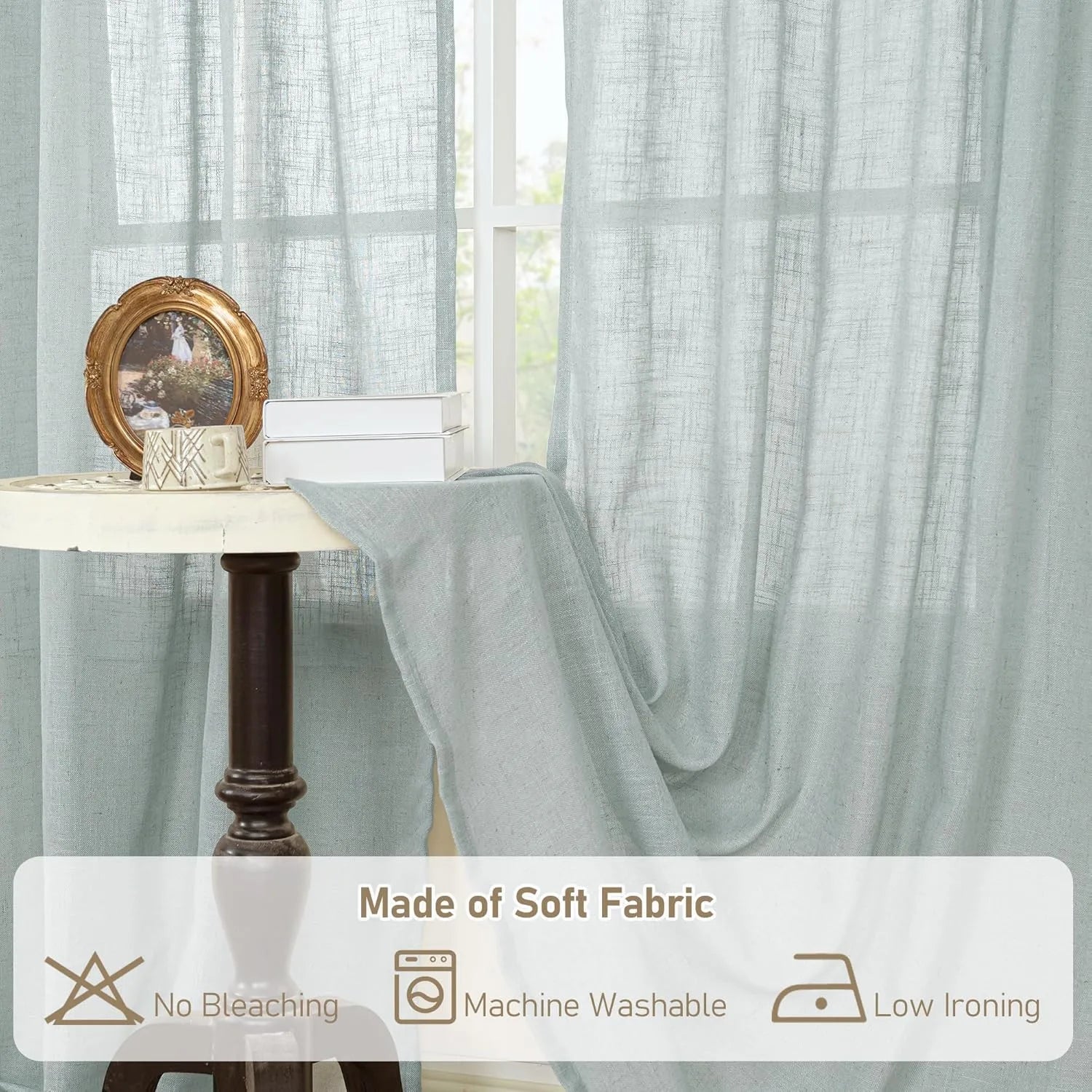 Light filtering Neutral Linen Curtain - Greyish Blue