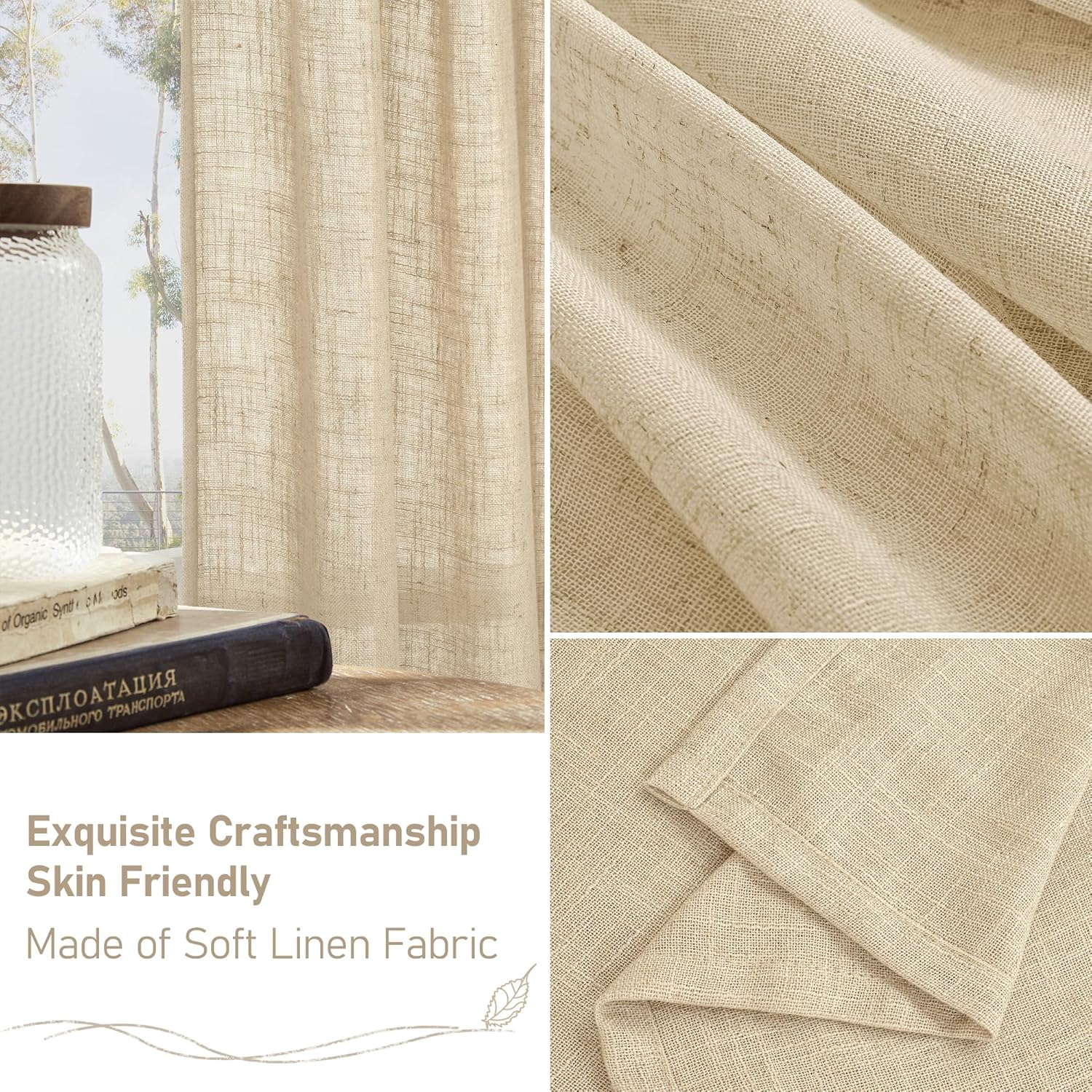 Light filtering Neutral Linen Curtain - Linen