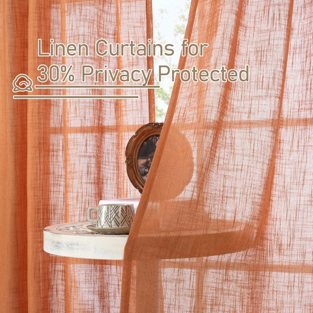 Light filtering Neutral Linen Curtain - Burnt Orange