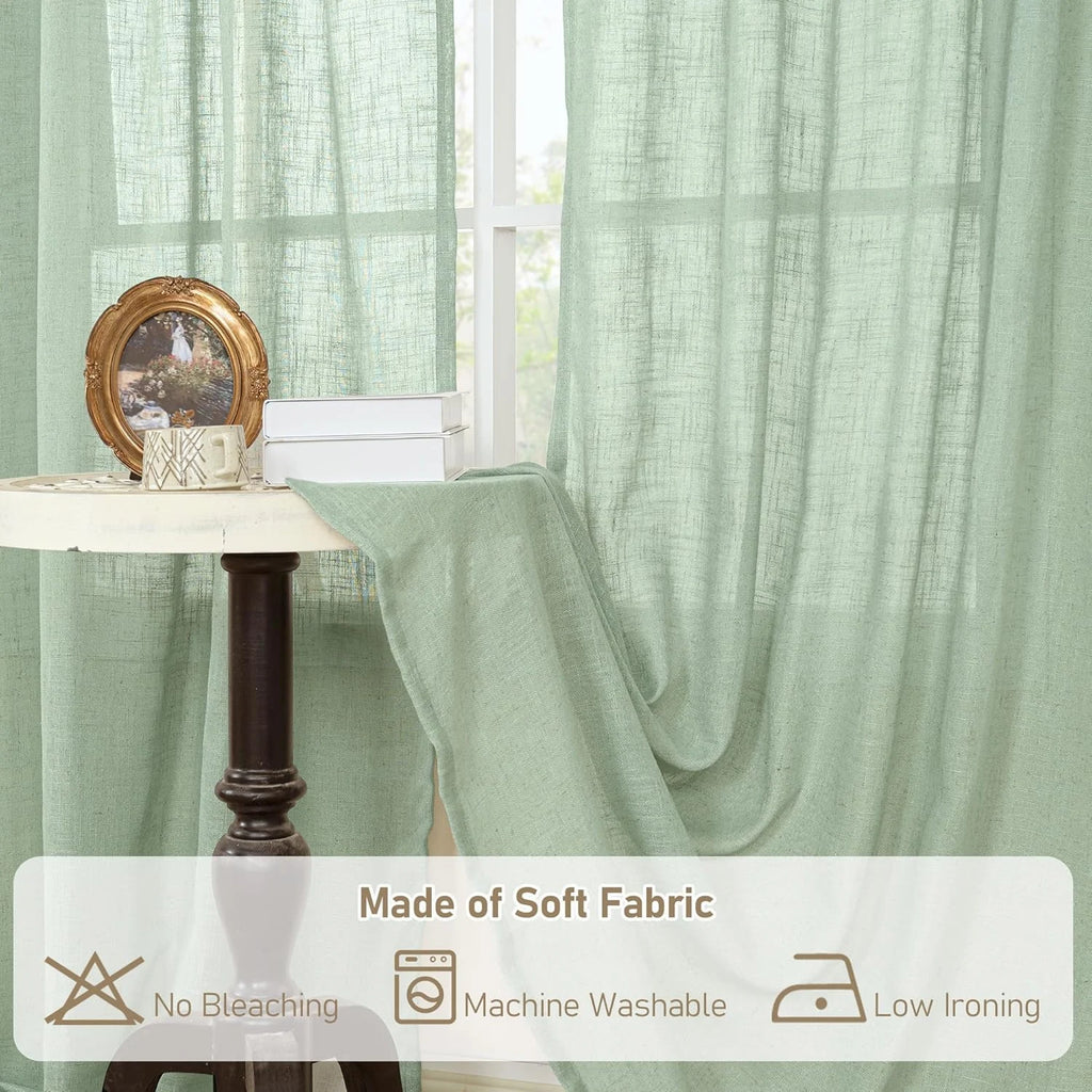 Light filtering Neutral Linen Curtain - Fresh Green