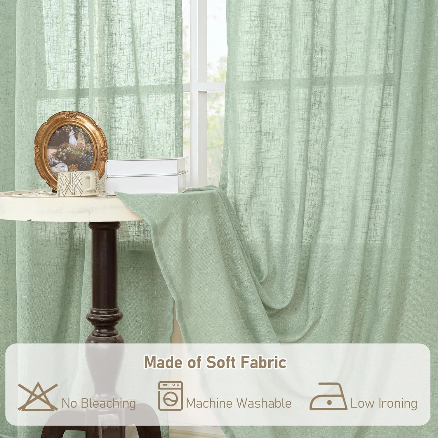 Light filtering Neutral Linen Curtain - Fresh Green