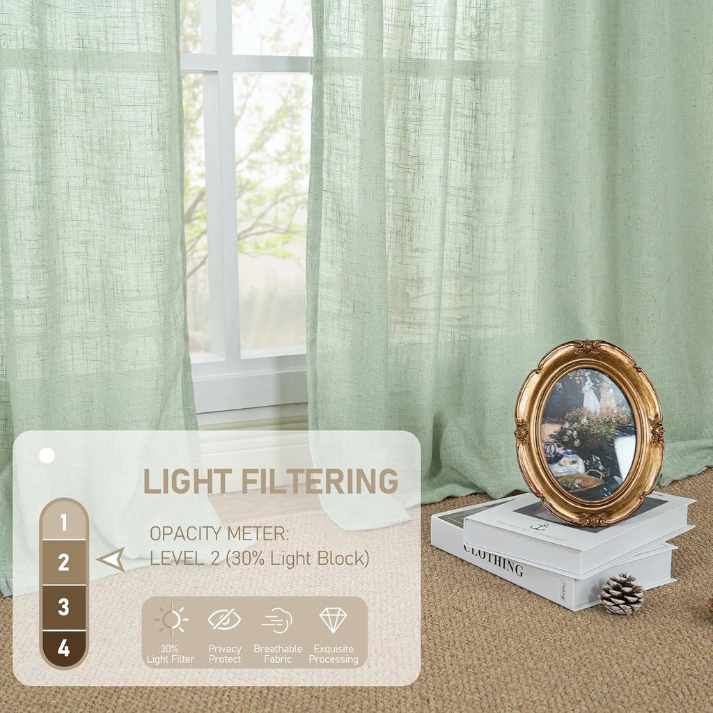 Light filtering Neutral Linen Curtain - Fresh Green