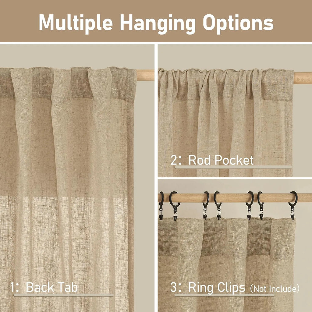 Light filtering Neutral Linen Curtain - Brown