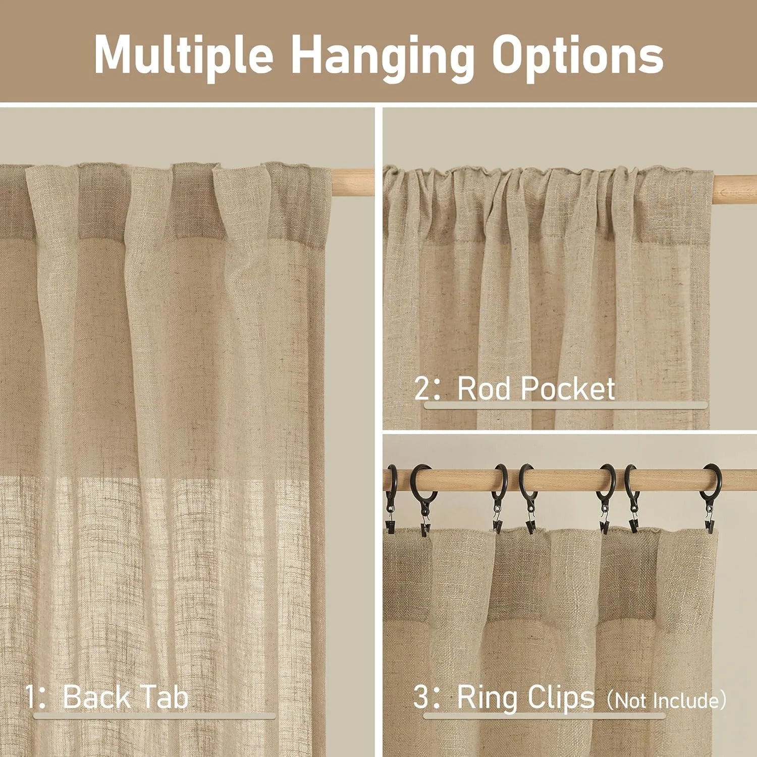 Light filtering Neutral Linen Curtain - Brown