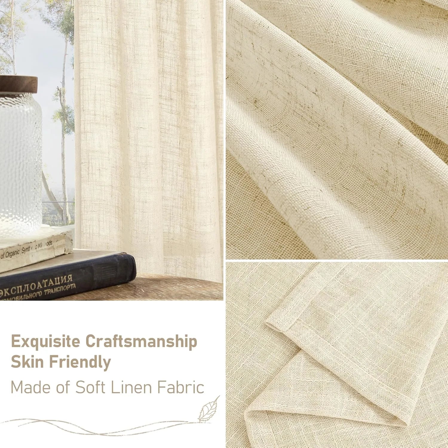 Light filtering Neutral Linen Curtain - Beige