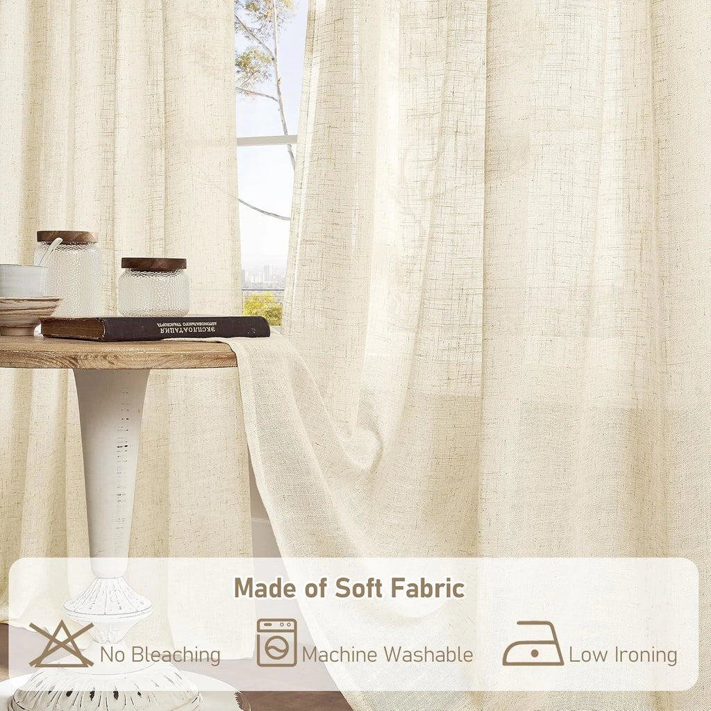 Light filtering Neutral Linen Curtain - Beige