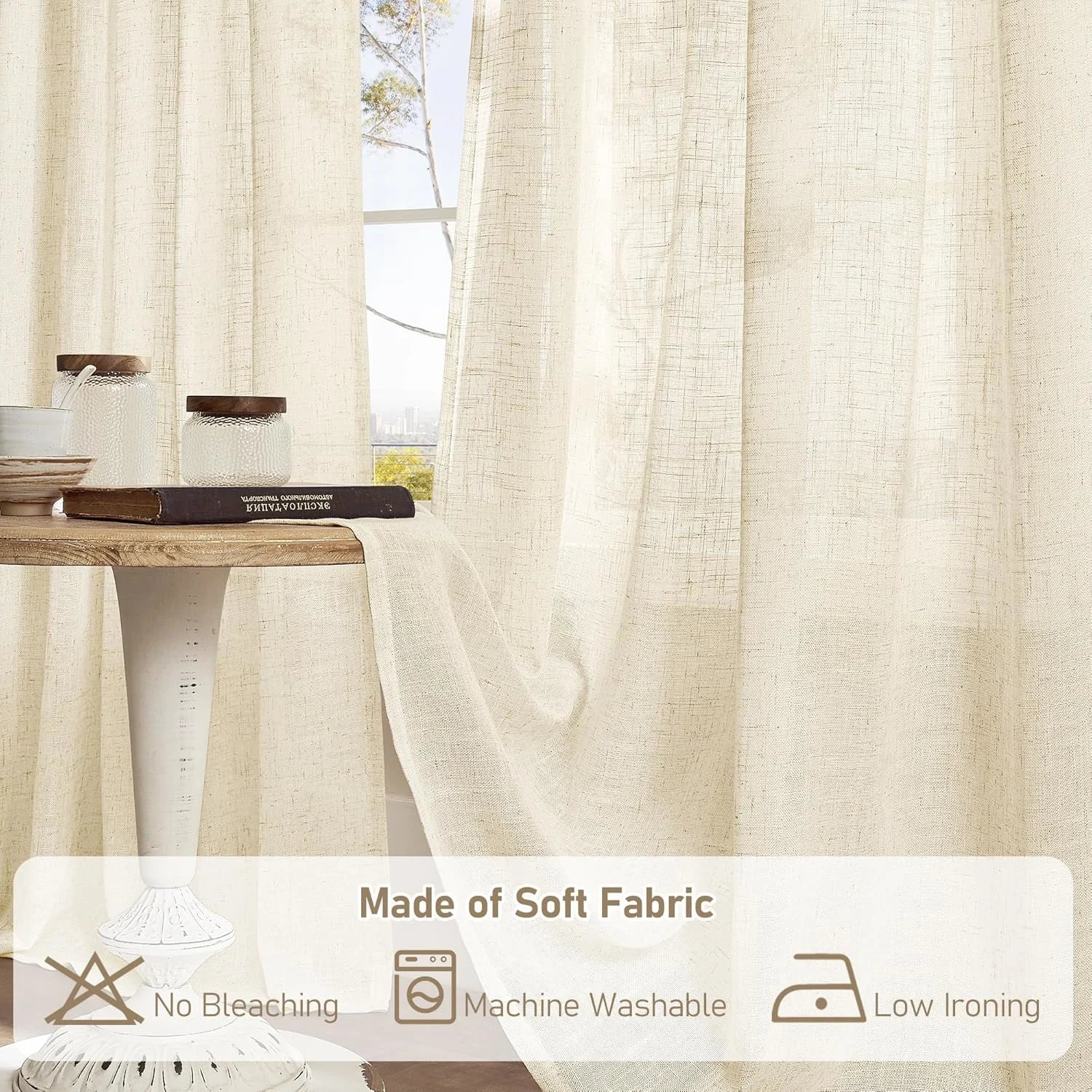Light filtering Neutral Linen Curtain - Beige