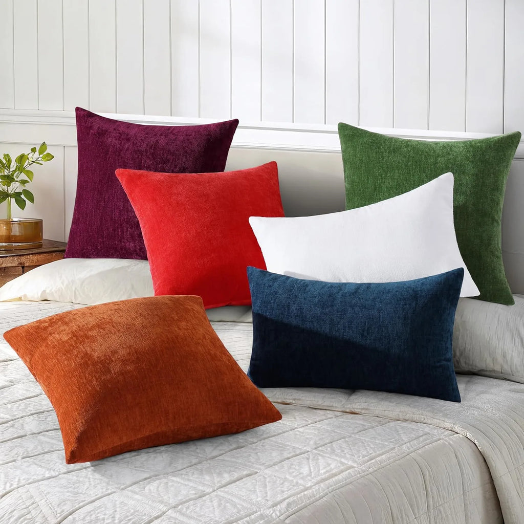 Dyed Neutral Chenille Throw Pillowcase 2 Pack - Red