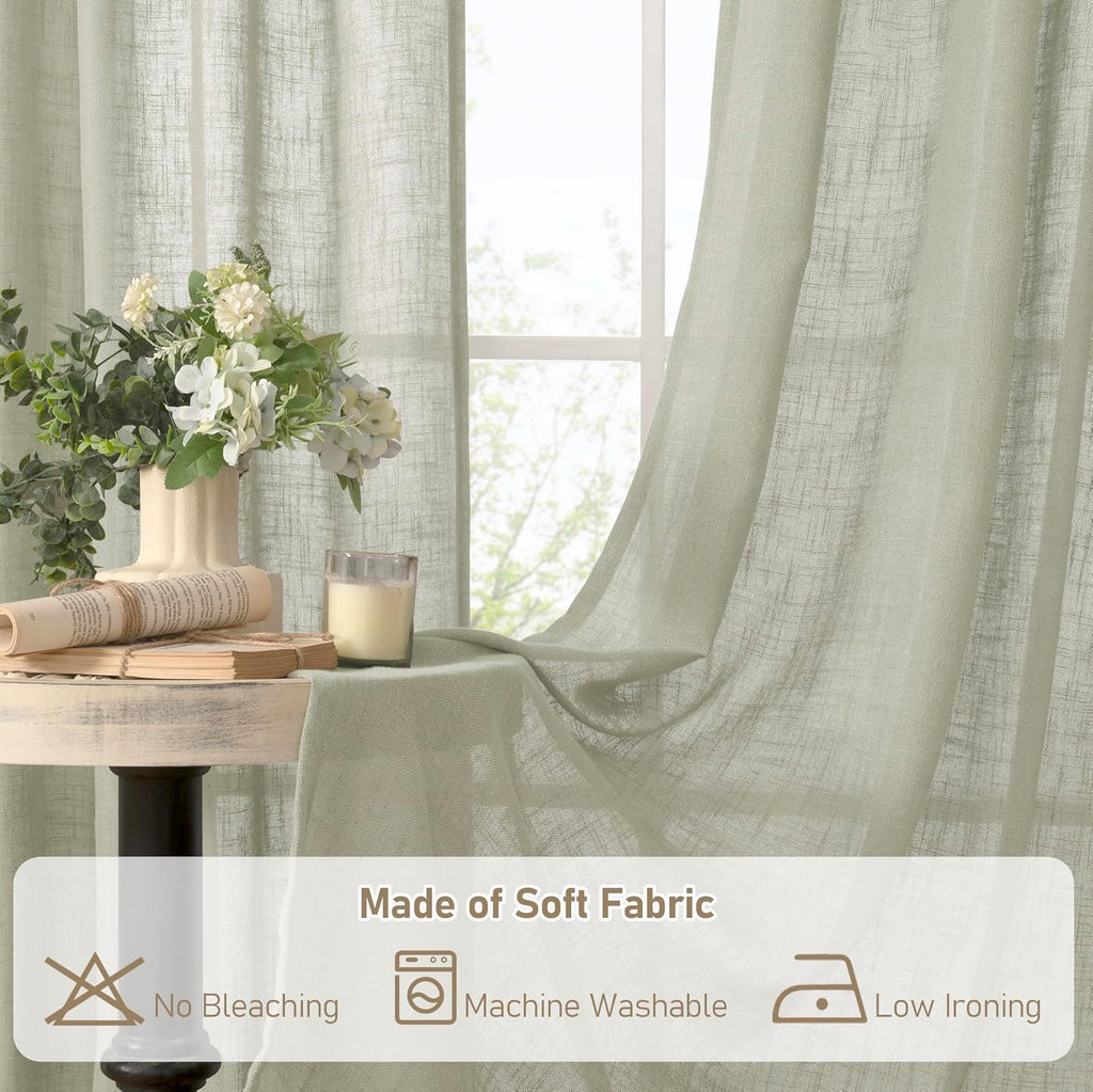 Light filtering Neutral Linen Curtain - Sage Grey