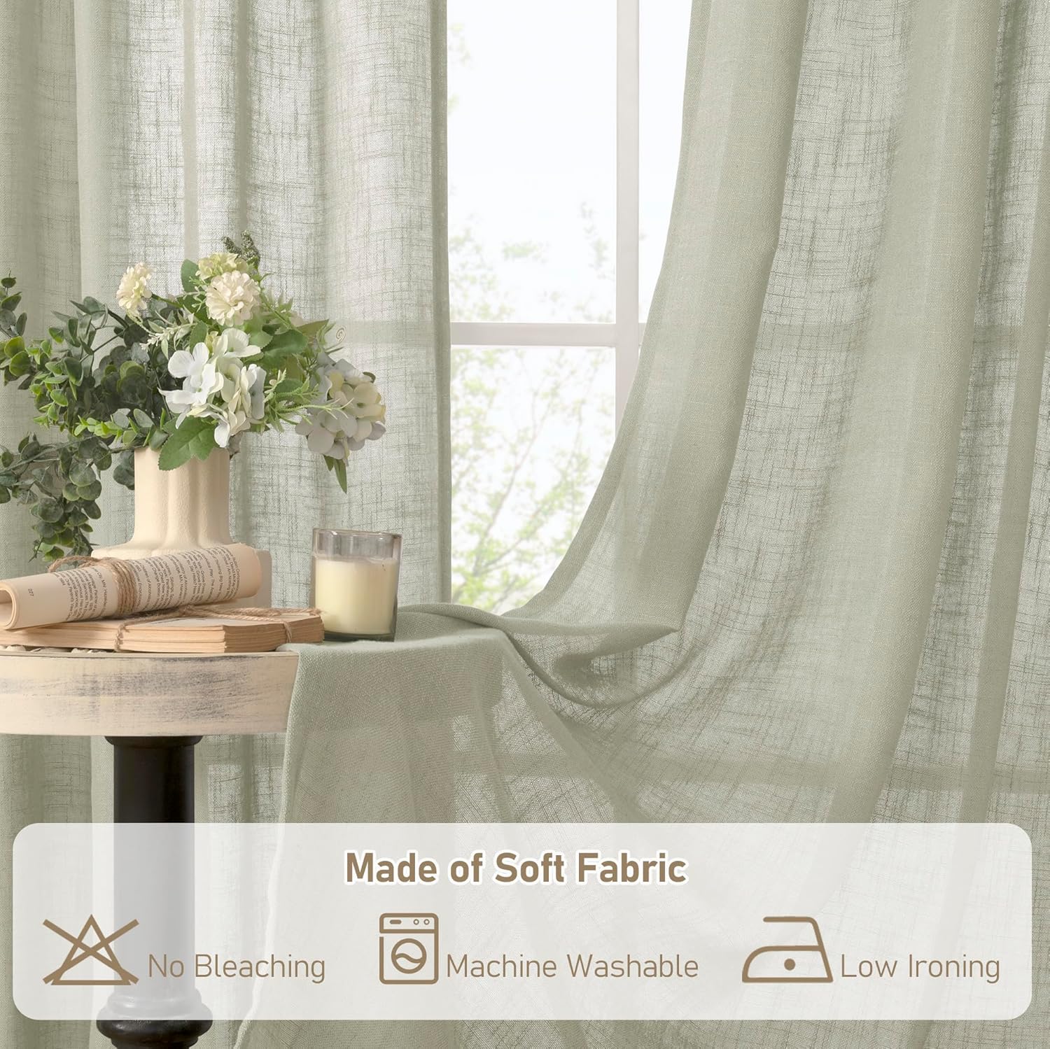 Light filtering Neutral Linen Curtain - Sage Grey