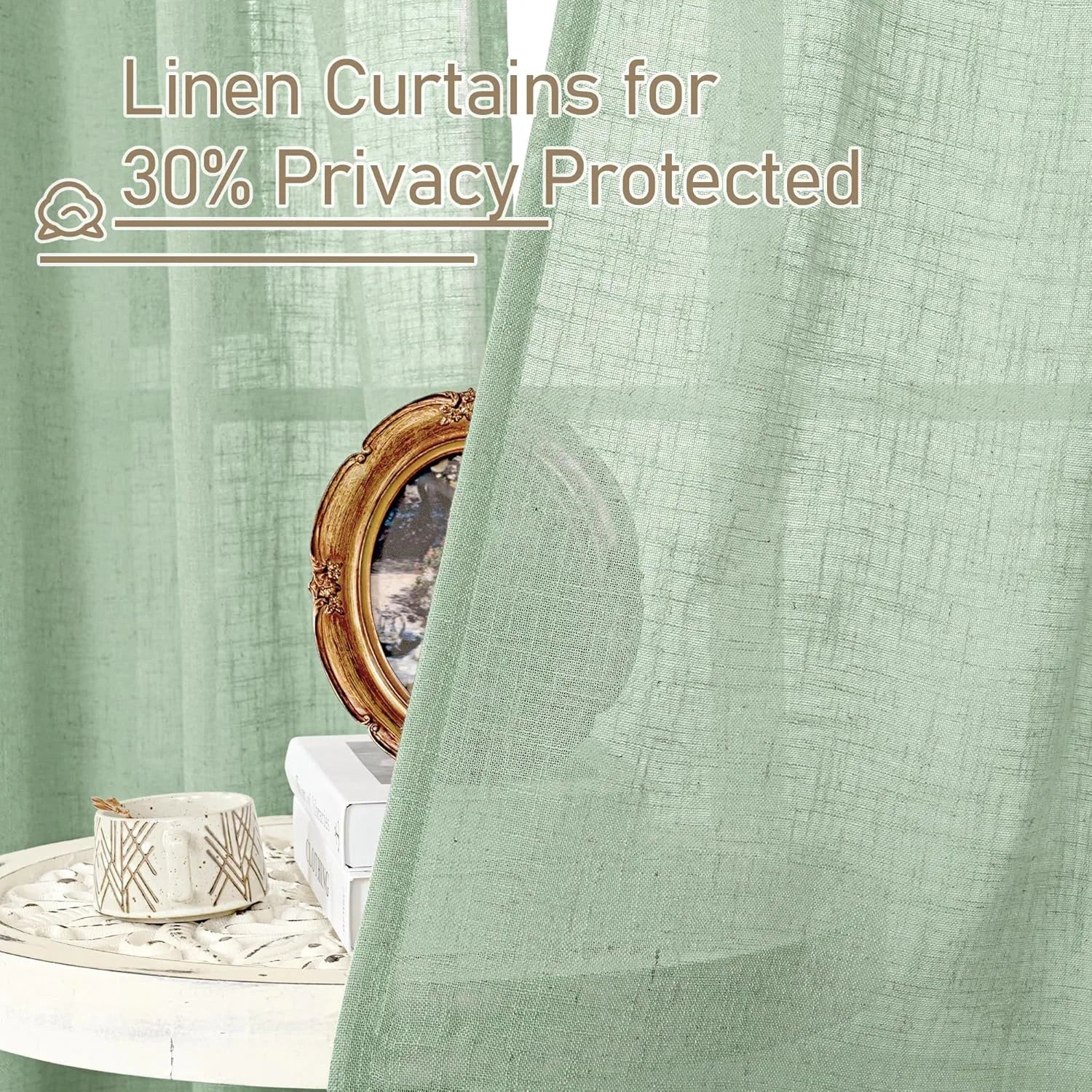Light filtering Neutral Linen Curtain - Fresh Green