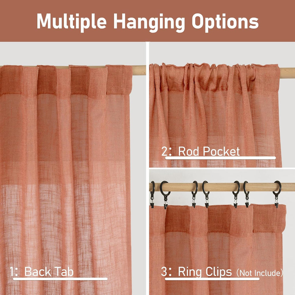Light filtering Neutral Linen Curtain - Terracotta