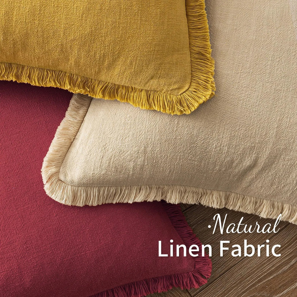 Solid Neutral Linen Fringe Throw Pillowcase 2 Pack - Burgundy
