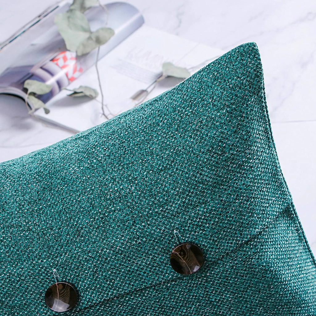 Vintage Triple Button Linen Throw Pillowcase 2 Pack - Lake Blue