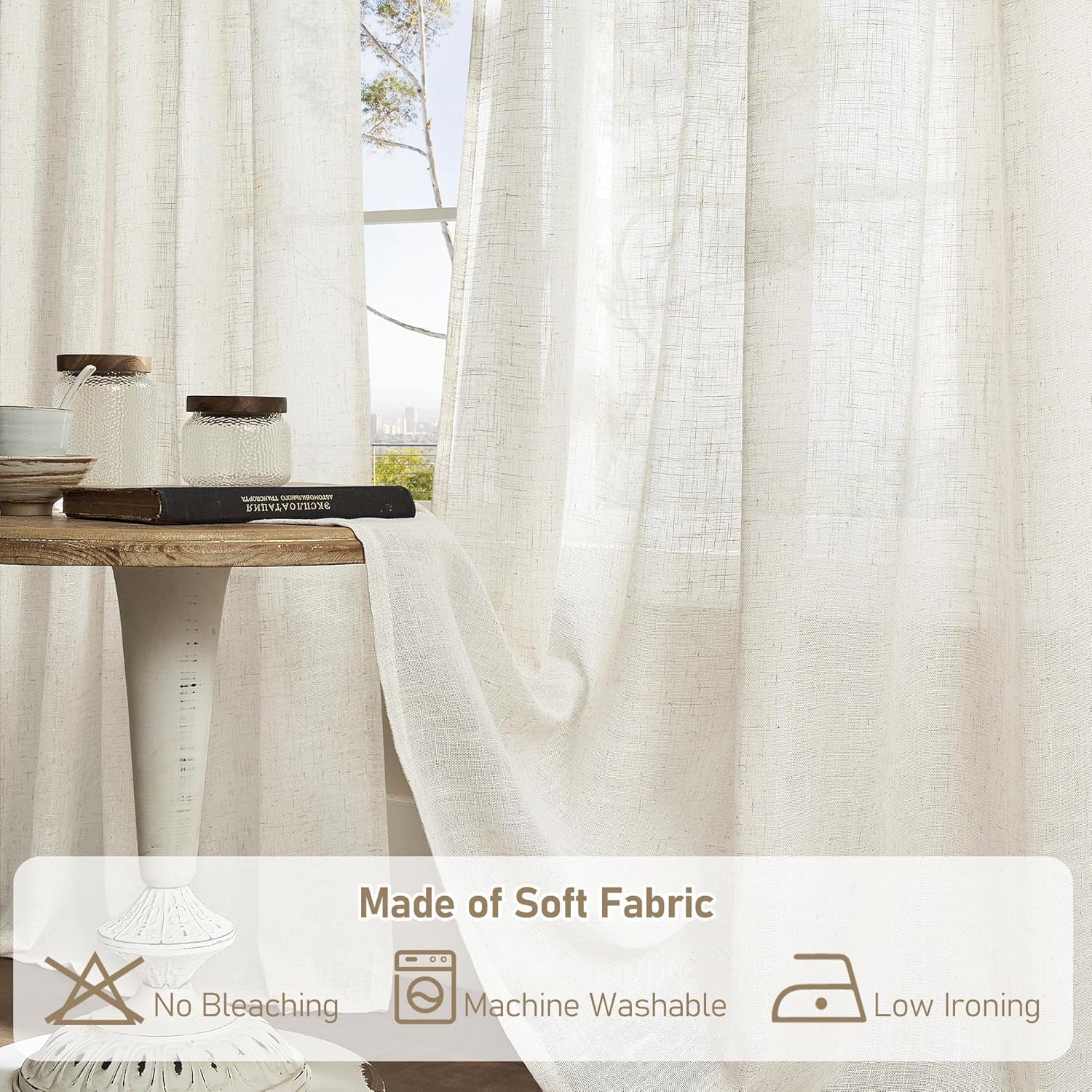 Light filtering Neutral Linen Curtain - Natural