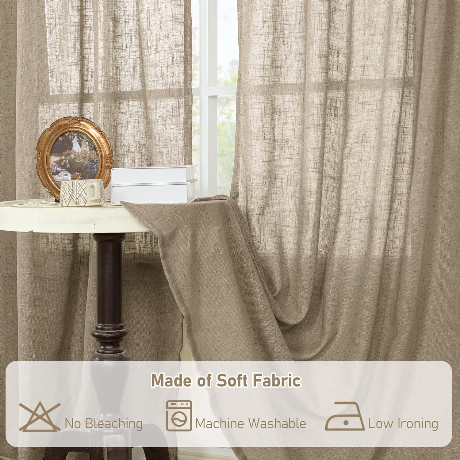 Light filtering Neutral Linen Curtain - Taupe