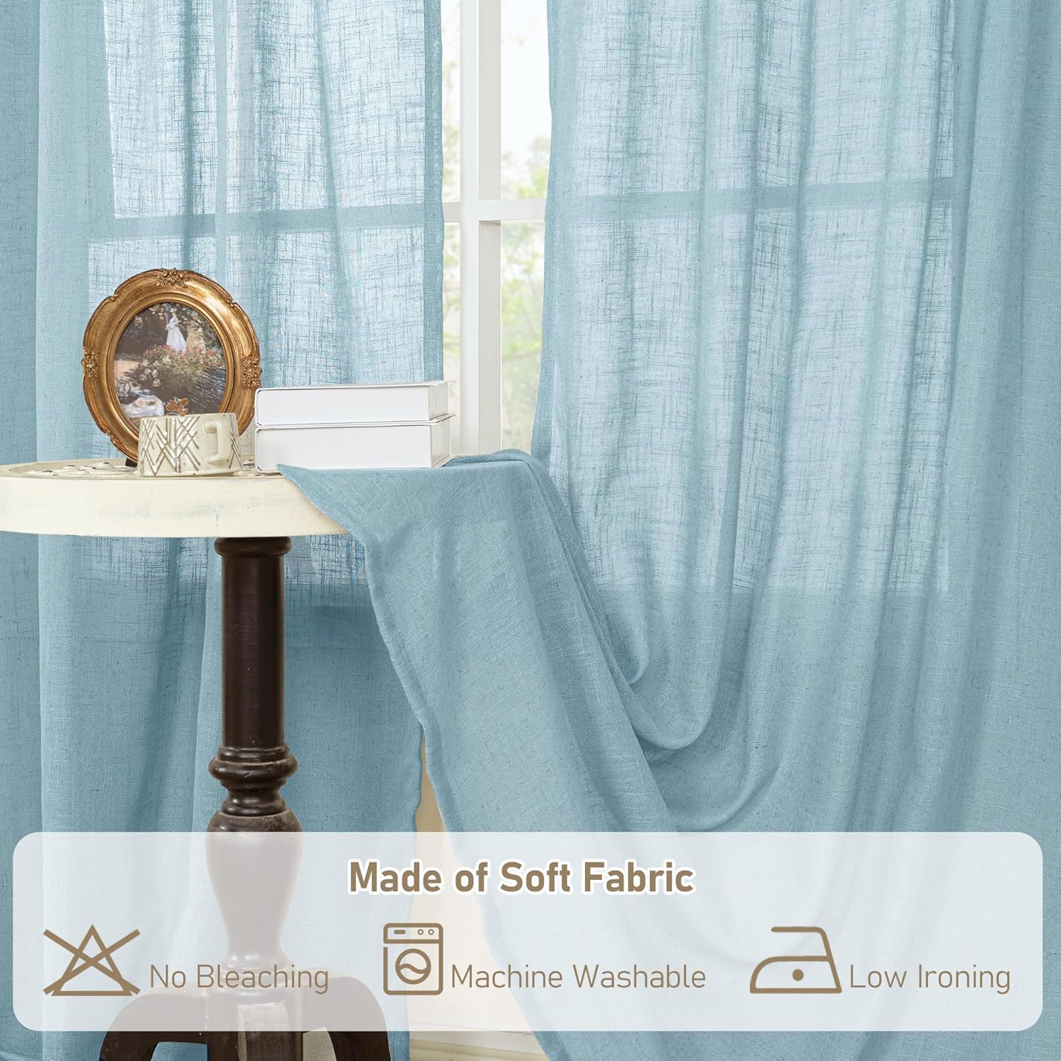 Light filtering Neutral Linen Curtain - Stone Blue