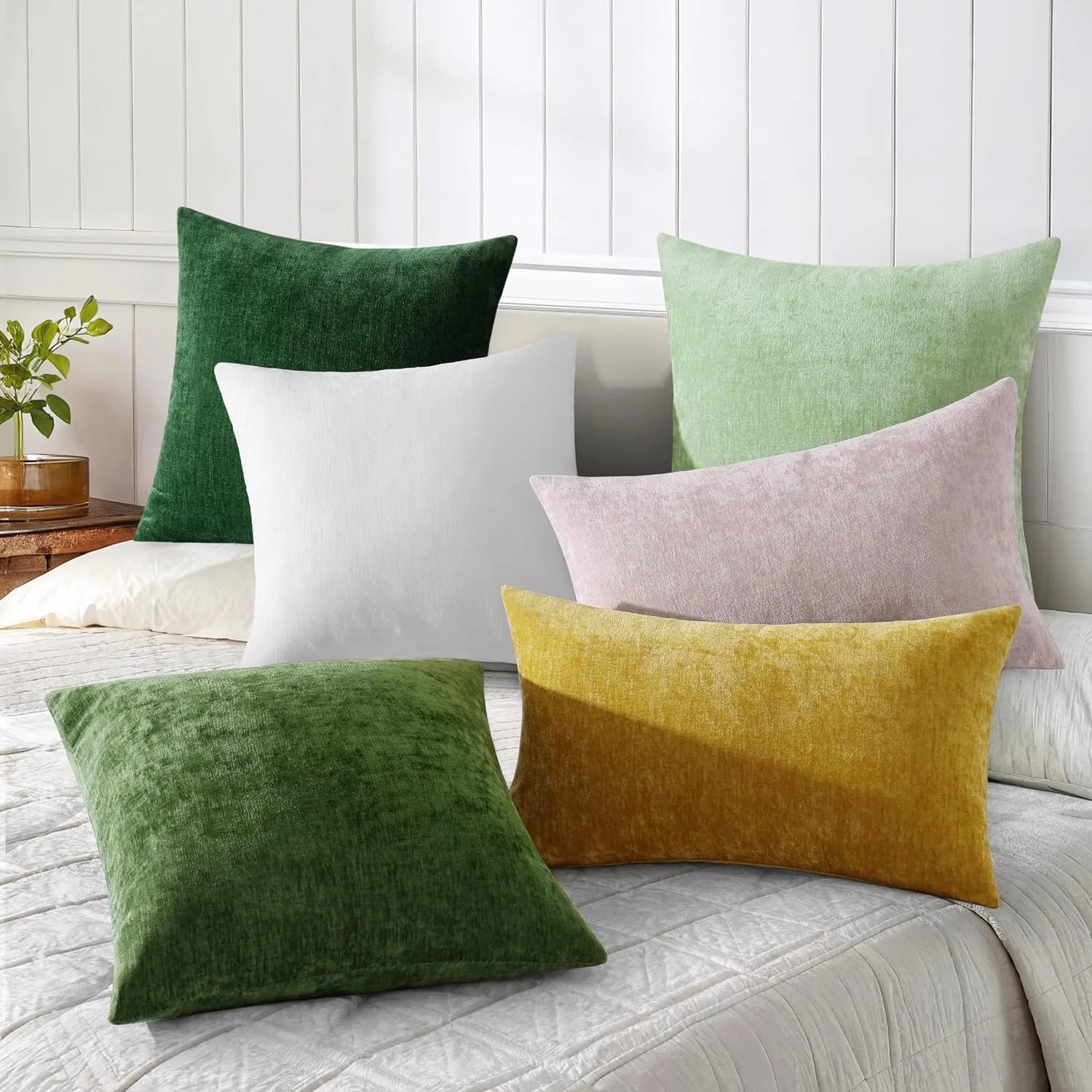Dyed Neutral Chenille Throw Pillowcase 2 Pack - Moss Green
