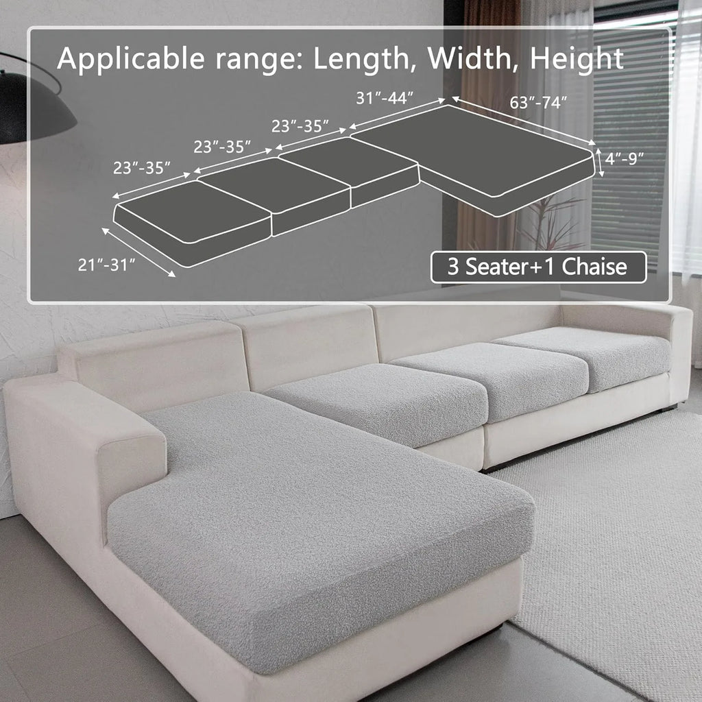 Performance Solid Bouclé Stretch Sofa Cushion Cover - Light Gray
