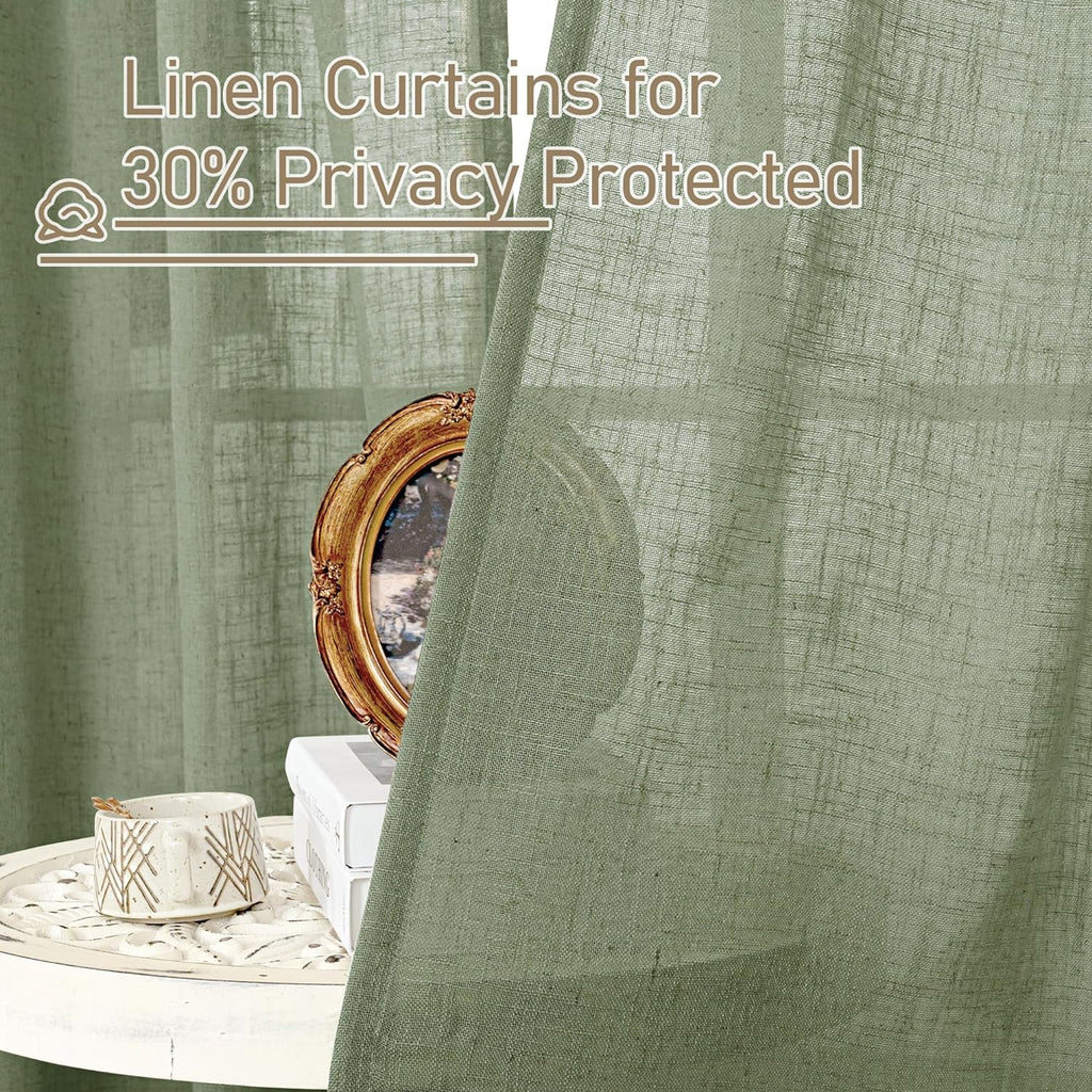 Light filtering Neutral Linen Curtain - Sage Green