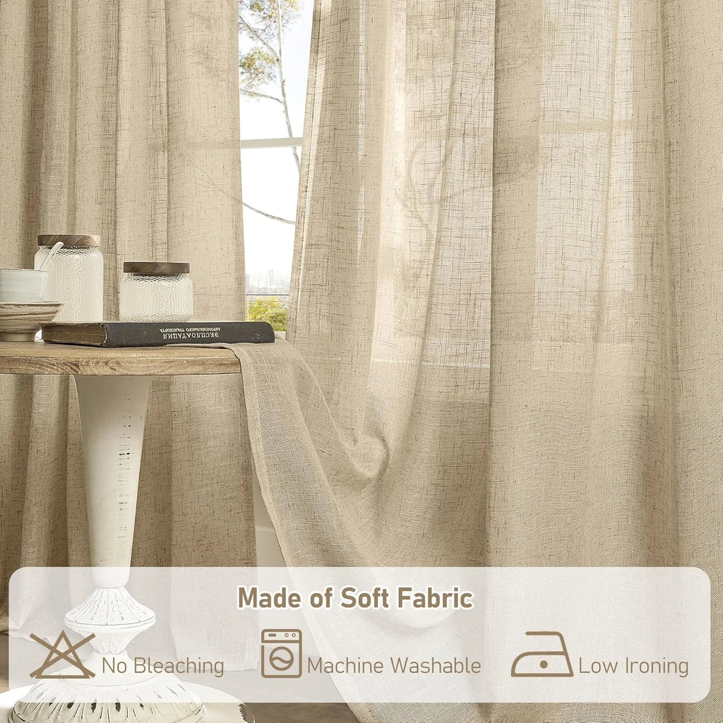 Light filtering Neutral Linen Curtain - Brown