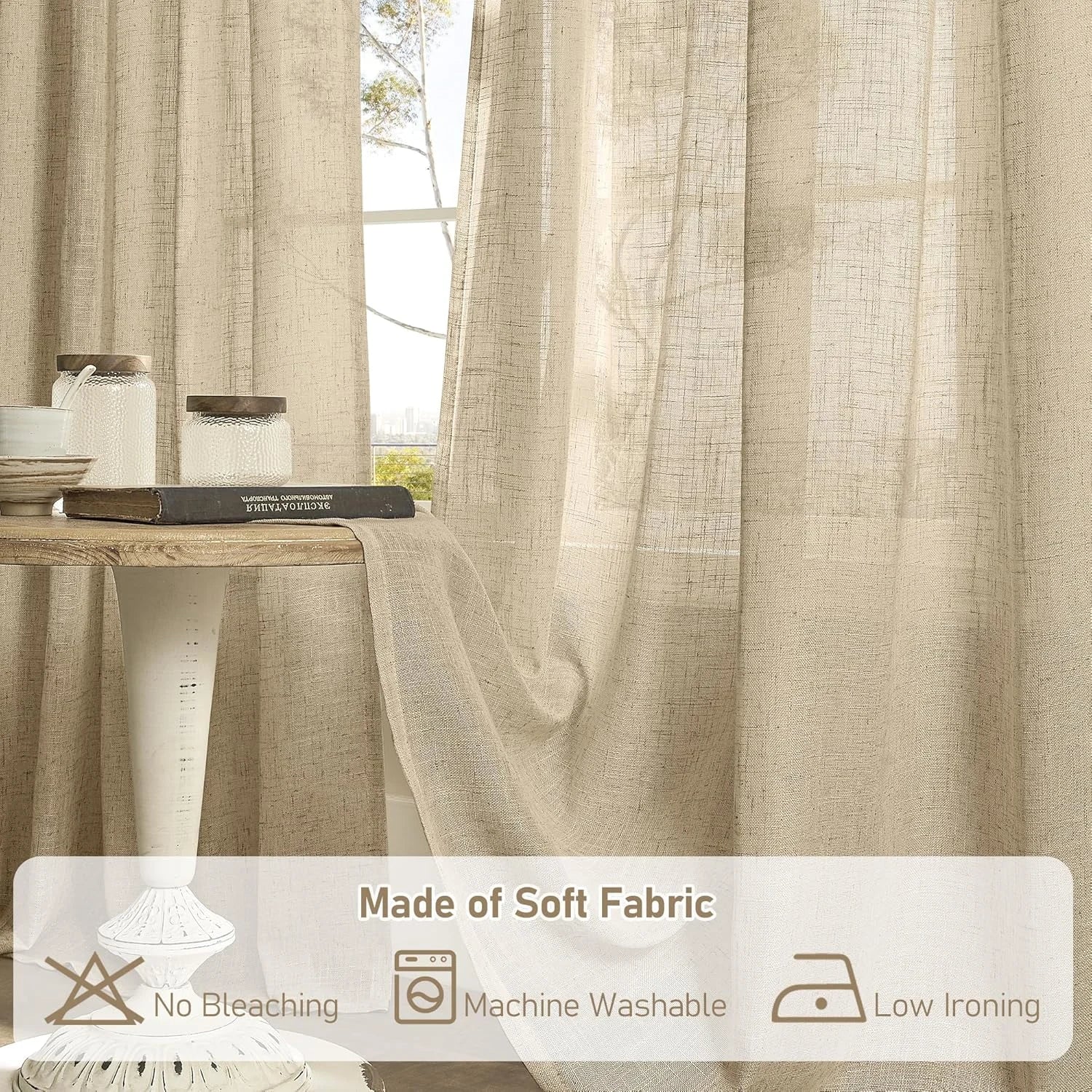 Light filtering Neutral Linen Curtain - Brown