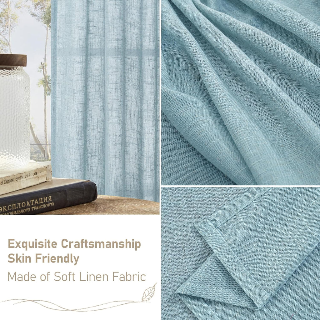 Light filtering Neutral Linen Curtain - Stone Blue