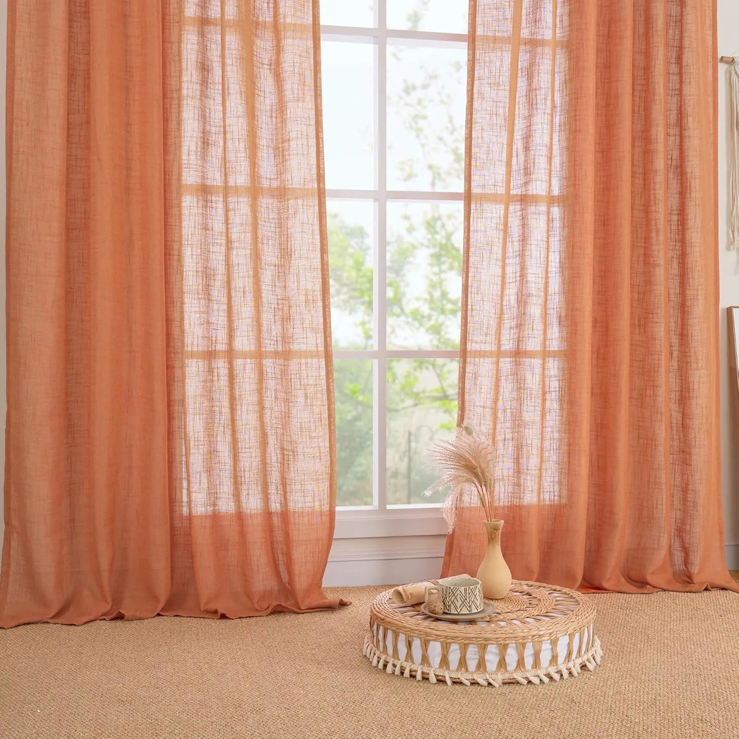 Light filtering Neutral Linen Curtain - Burnt Orange