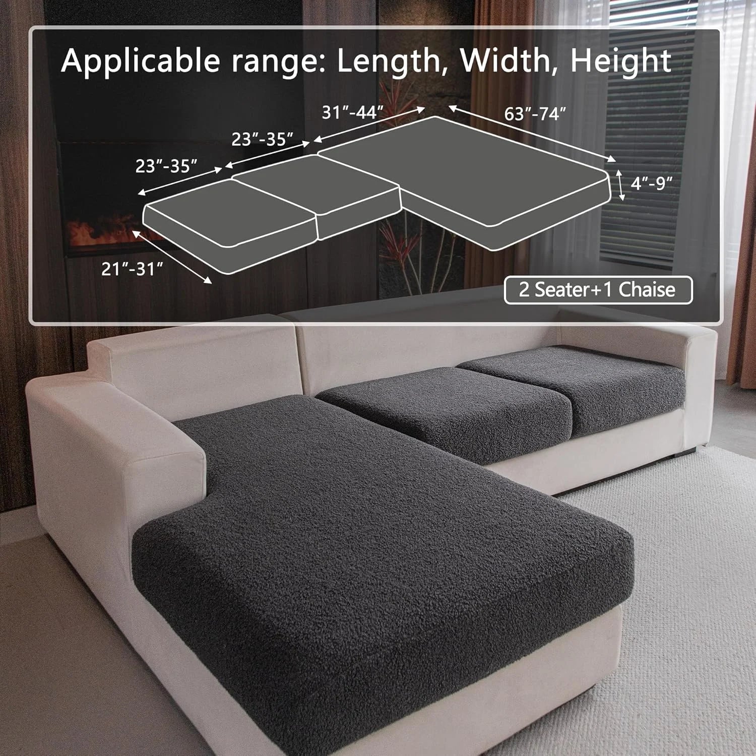 Performance Solid Bouclé Stretch Sofa Cushion Cover - Dark Gray