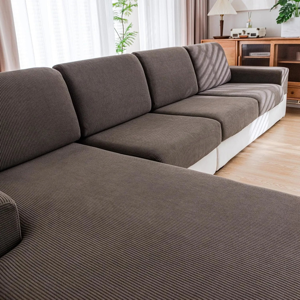 Performance Solid Striped Stretch Sofa Cushion Cover - Brown