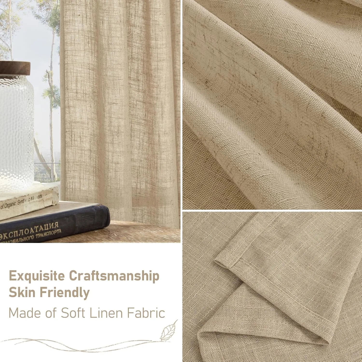 Light filtering Neutral Linen Curtain - Brown