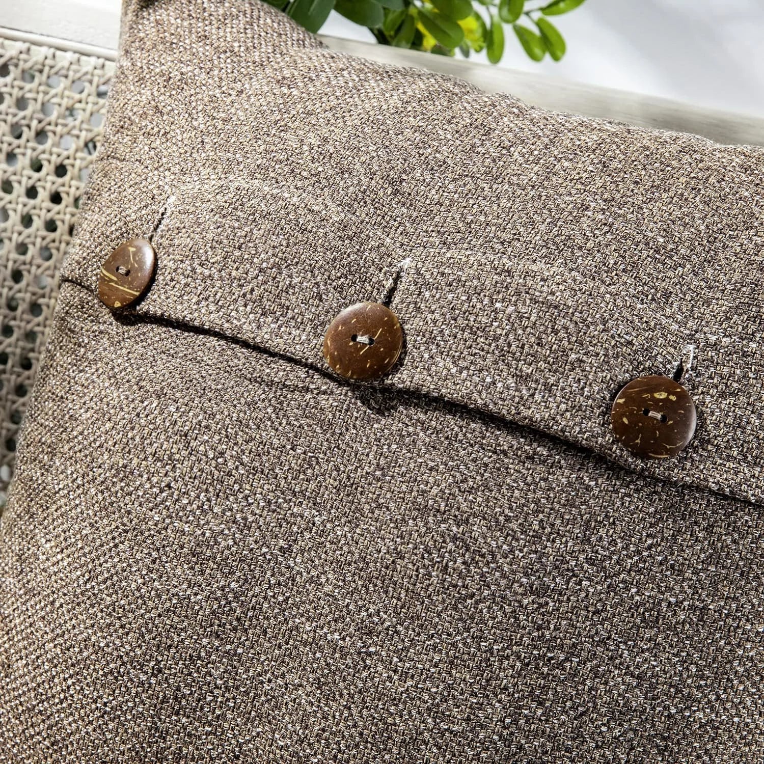 Vintage Triple Button Linen Throw Pillowcase 2 Pack - Coffee
