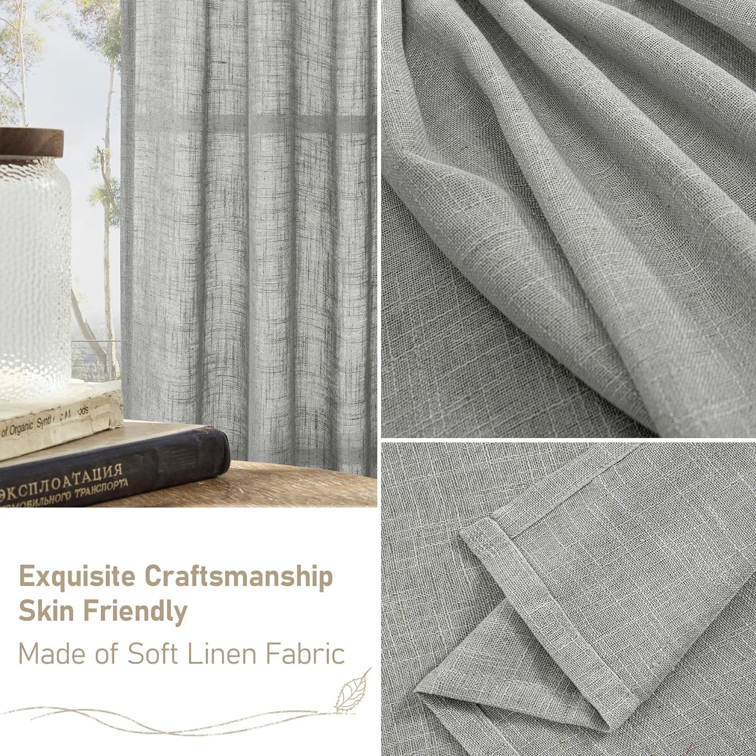 Light filtering Neutral Linen Curtain - Grey